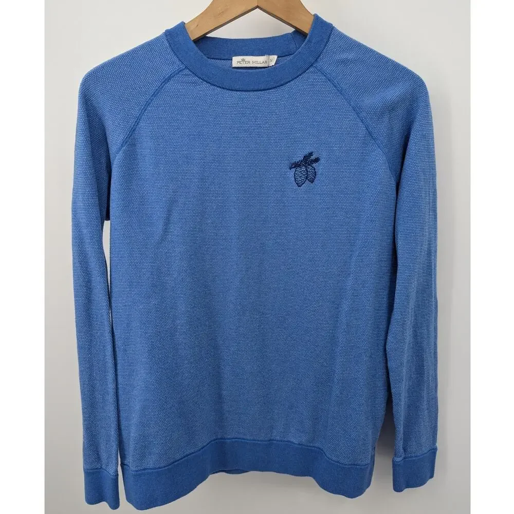 Peter Millar Sweater Medium Blue Pinecone Logo Pima Cotton Silk Cashmere Blend